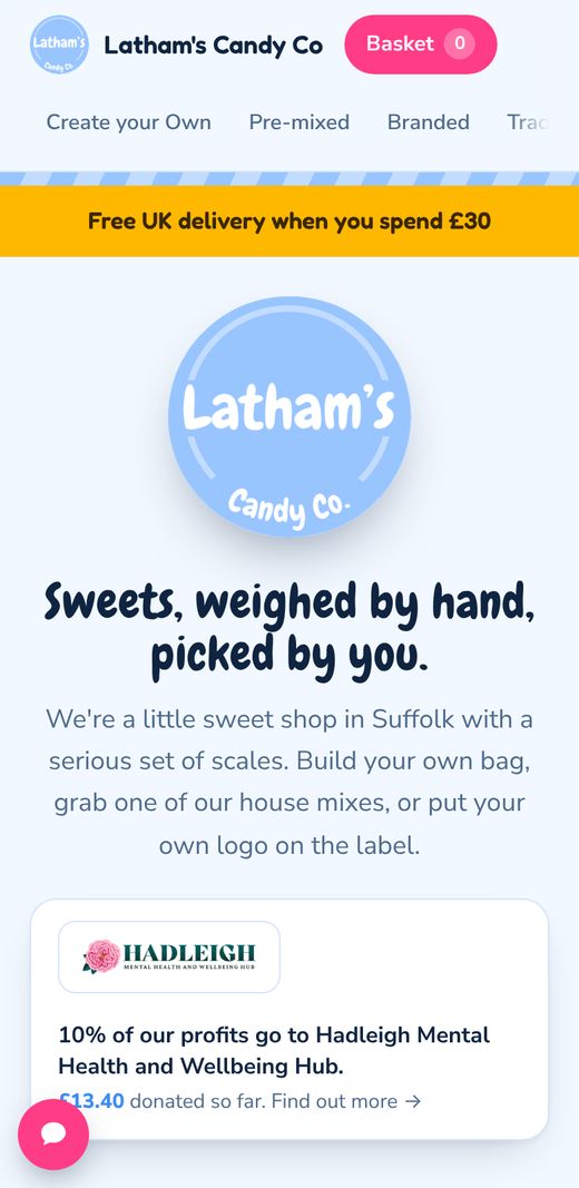 Latham's Candy Co on a phone, screen 1 of 4