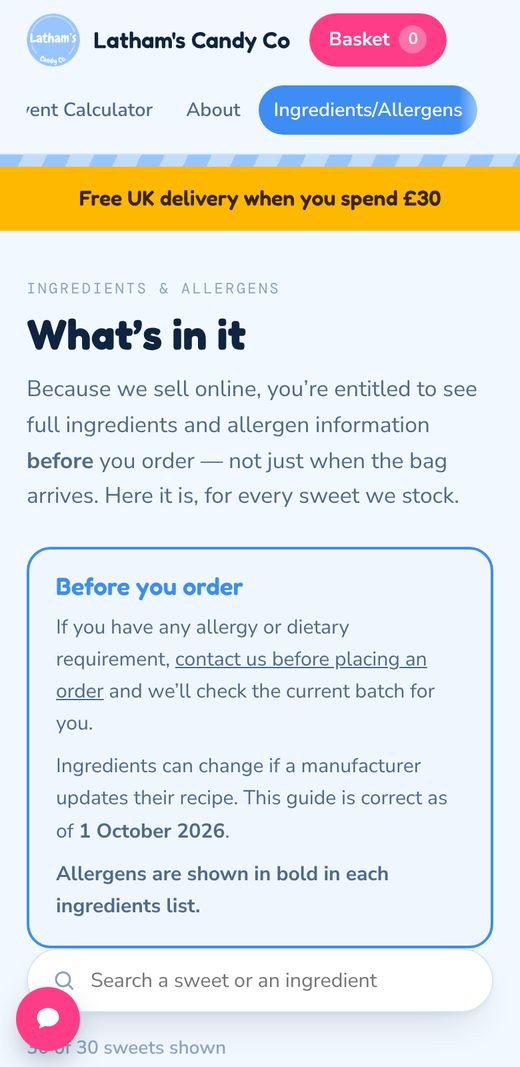 Latham's Candy Co on a phone, screen 4 of 4